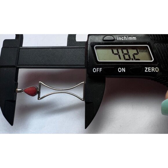 Vintage Sterling Silver 925 Red Stone Modernist Hourglass Pendant Estate Jewelry - Picture 6 of 9